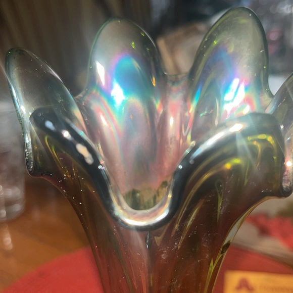 Fenton Carnival Glass 11” Vase With Green base - Picture 3 of 10